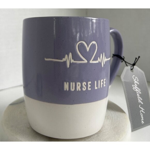 Nurse Life Mug Heart & Heartbeat Purple White Ceramic By Sheffield Home - Picture 6 of 9